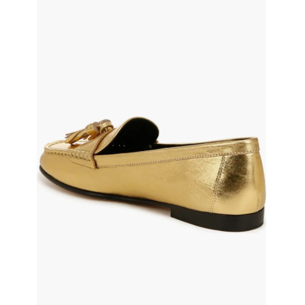 *SOLD* Veronica Beard 'Penny Tassel' Leather Loafer Shoes, Metallic Gold - Picture 3 of 8